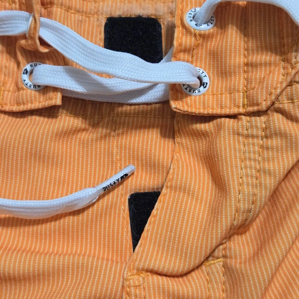 Rusty Board‎ Shorts Mens 30 Orange Pinstripe Cargo Pocket Swim Trunks R14106402